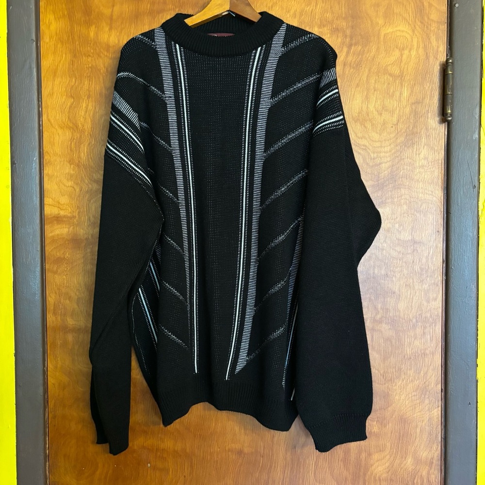 Vintage Bergati Knit Sweater 2XL Black Pullover Y2k 90s Hip Hop Cosby NEW